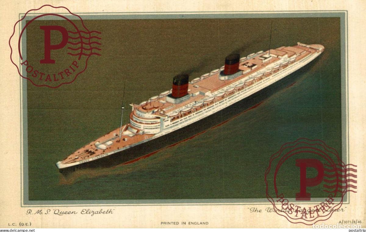 Sellos: NOT POSTCARD BUT ABSTRACT OF LOG OF CUNARD RMS QUEEN ELIZABETH NEW YORK 1947 SOUTHAMPTON 16.5*10.5C