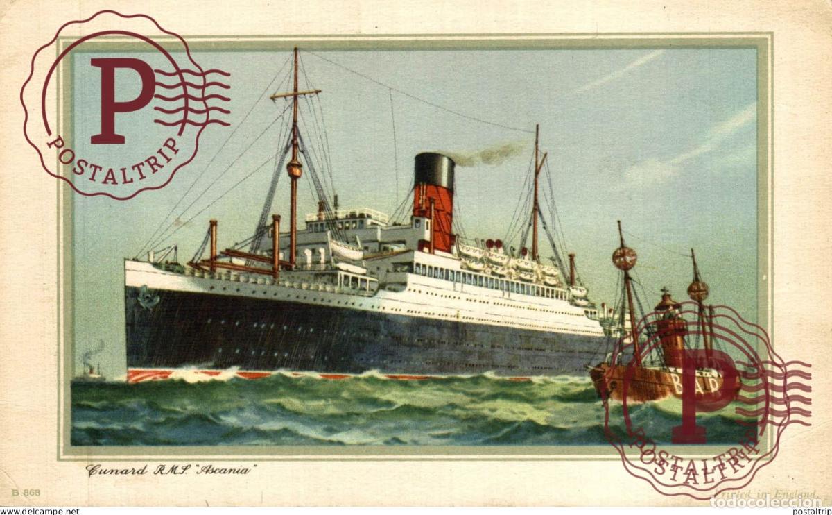 Sellos: NOT POSTCARD BUT ABSTRACT OF LOG OF CUNARD RMS ASCANIA 1955 SOUTHAMPTON MONTREAL LE HAVRE 16.5*10.5C