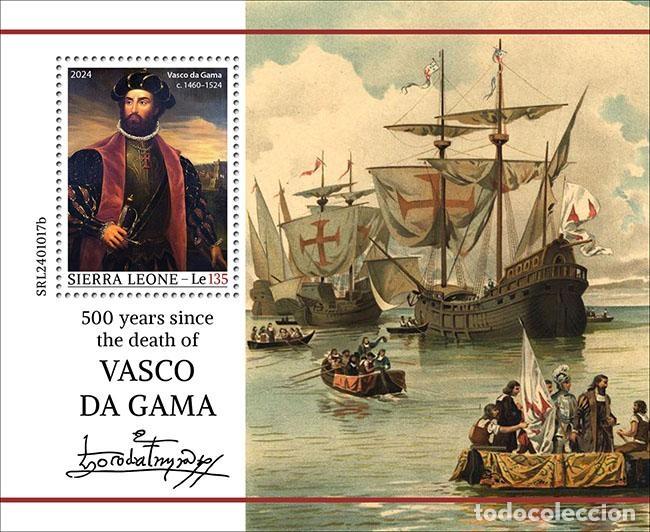 Sellos: Sierra Leona 2024 Mi. Bl. 3249 bloque Vasco de Gama navegante Lisboa