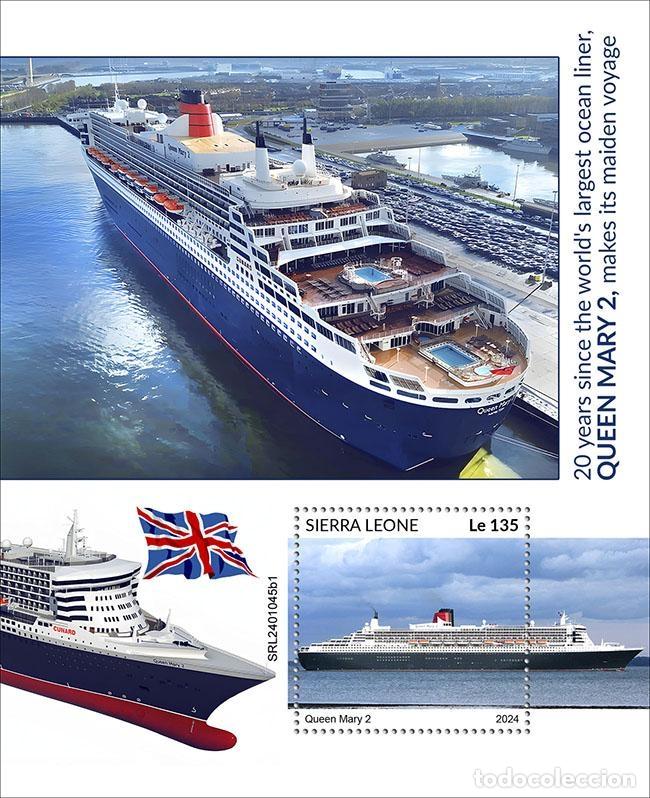 Sellos: Sierra Leona 2024 Mi. Bl. 3235 bloque Queen Mary 2 transatl&aacute;ntico