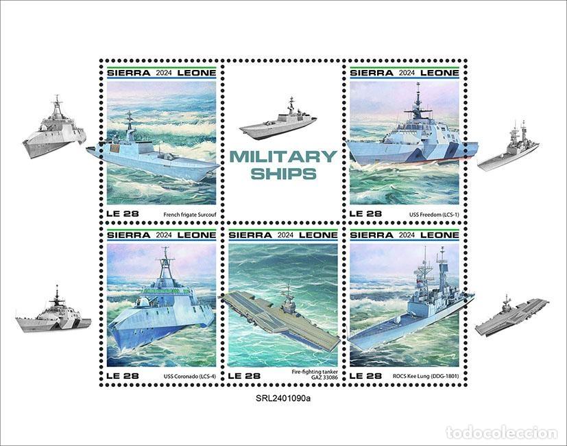 Sellos: Sierra Leona 2024 Mi. 18630-18634 hoja buques militares fragatas