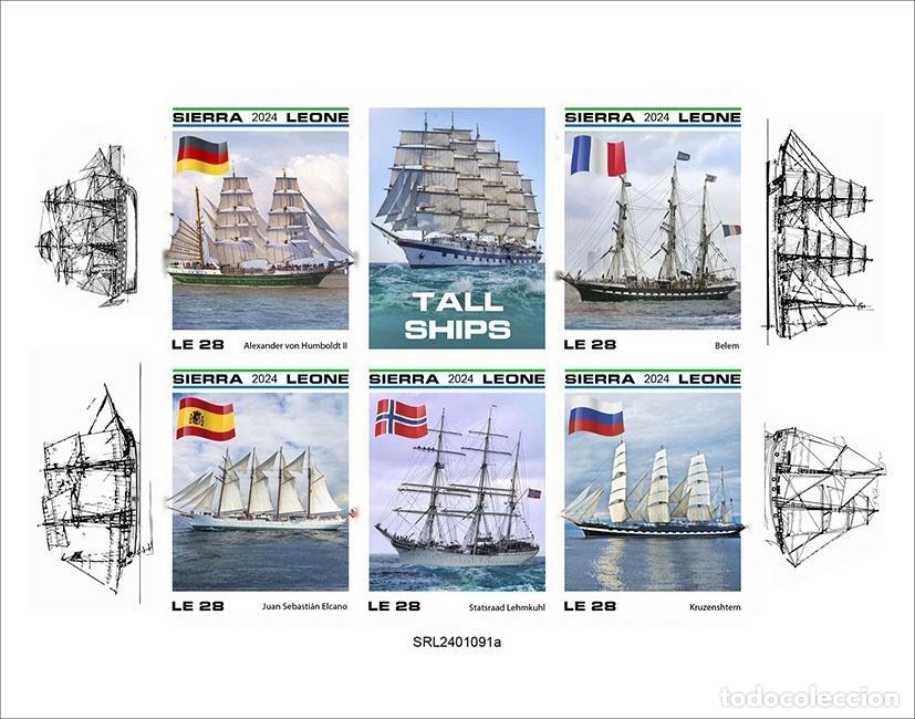 Sellos: Sierra Leona 2024 Mi. 18625-18629 hoja sin dentar grandes veleros Belem