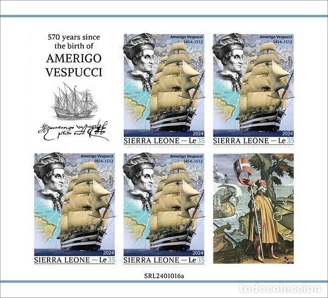 Sellos: Sierra Leona 2024 Mi. 18683 hoja sin dentar Amerigo Vespucci navegante