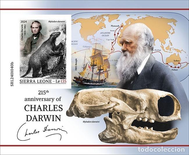 Sellos: Sierra Leona 2024 Mi. Bl. 3250 bloque s/d Charles Darwin Beagle evoluci&oacute;n
