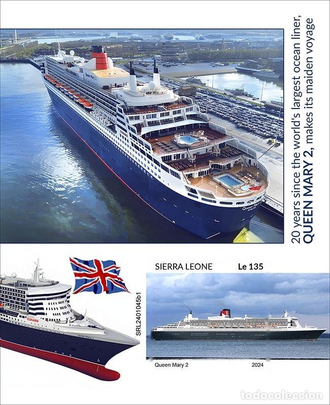 Sellos: Sierra Leona 2024 Mi. Bl. 3235 bloque sin dentar Queen Mary 2 transatl&aacute;ntico