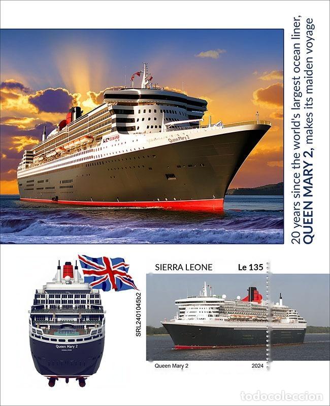 Sellos: Sierra Leone 2024 Mi. Bl. 3236 bloc sin perforar Queen Mary 2 transatl&aacute;ntico