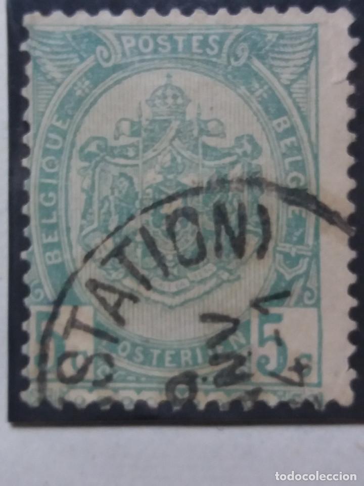 Stamps: sello, postes Belgica, 5 centimes, escudo, a&ntilde;o 1907, no usado
