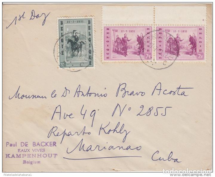 Sellos: F-EX.232 BELGICA BELGIE BELGIQUE FDC COVER TO HAVANA 1955 ART