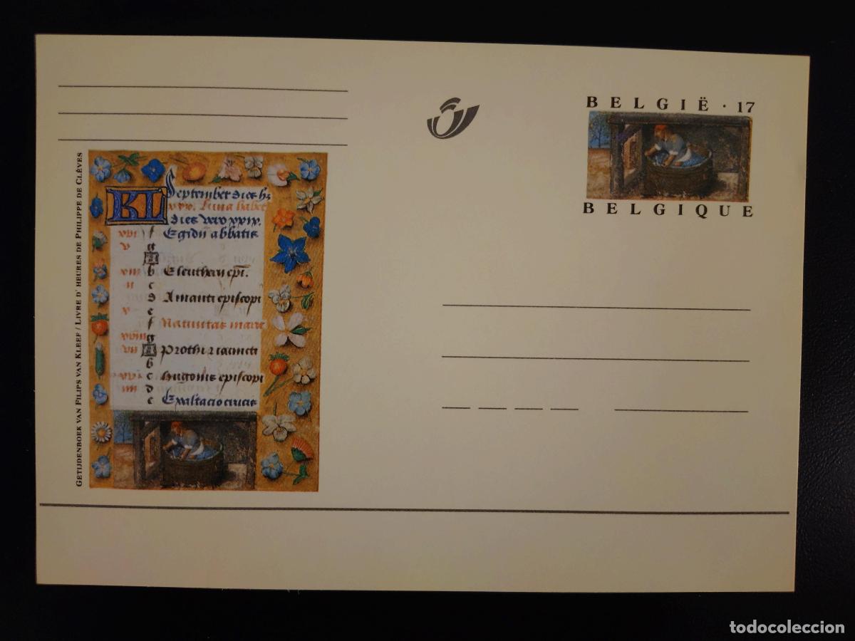 Sellos: B&eacute;lgica completo postal ilustrado Libro de Horas Felipe Cl&egrave;ves septiembre IV