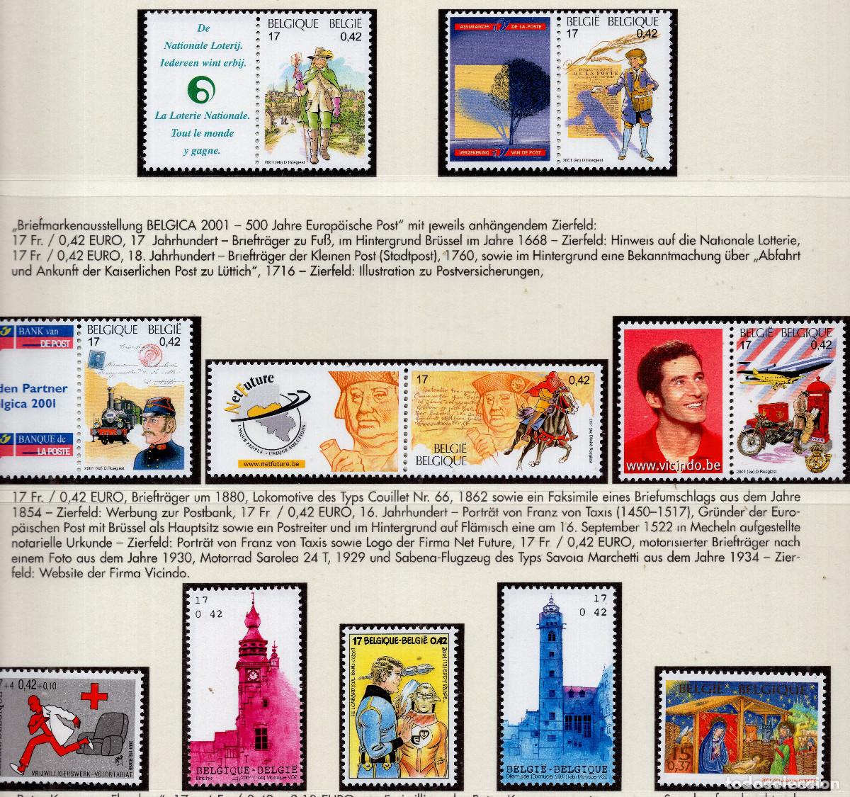 Sellos: BELGICA 2001 STAMP MICHEL BE 3046ZF-3050ZF+3065-3066+3072+3094+?