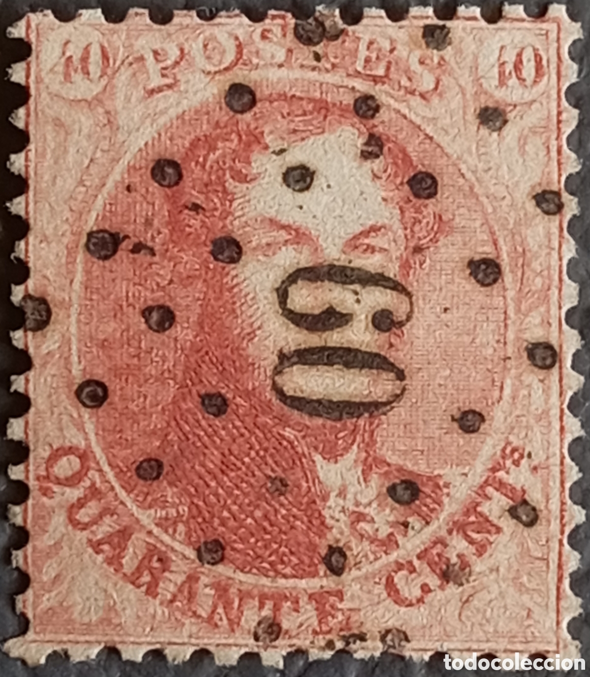Sellos: B&eacute;lgica 1863 - Rey Leopoldo I, 40c Rosa - Cat. Yvert n&ordm; 16 - Matasello Numeral 60 (Dinant)