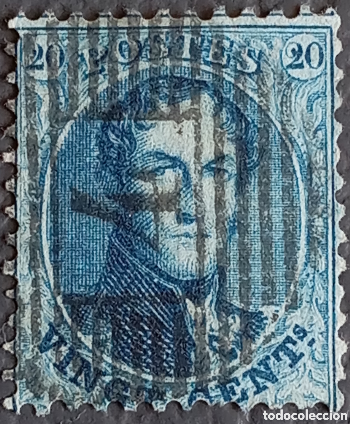 Sellos: B&eacute;lgica 1863 - Leopoldo I &rdquo;Medall&oacute;n&rdquo; 20c Azul - Cat. Yvert #15 - Matasellos 4 (Amberes)