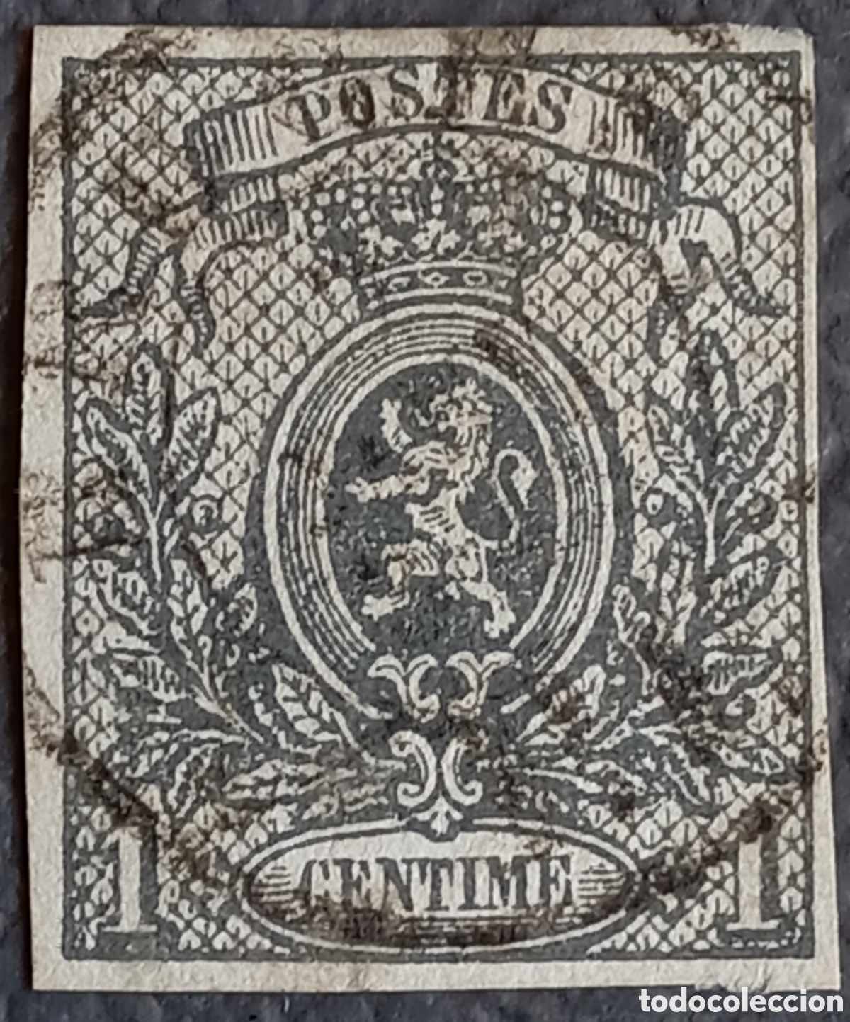 Sellos: B&eacute;lgica 1866 - Sello 1 C&eacute;ntimo Gris &rdquo;Peque&ntilde;o Le&oacute;n&rdquo; - OBP/Yvert 22 / Michel 20 - Usado