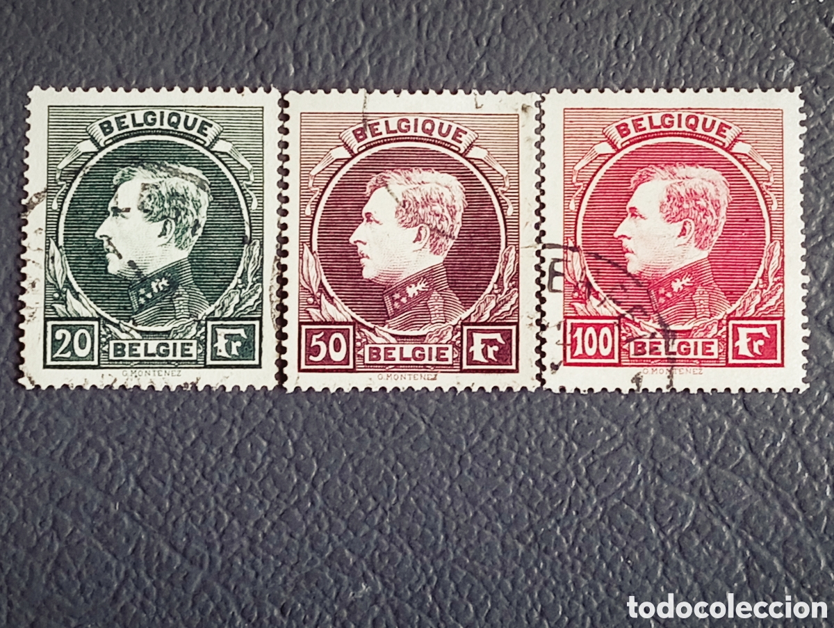 Sellos: B&eacute;lgica 1929 - Rey Alberto I (Montenez) - Yvert 290A/292A - Dentado 14