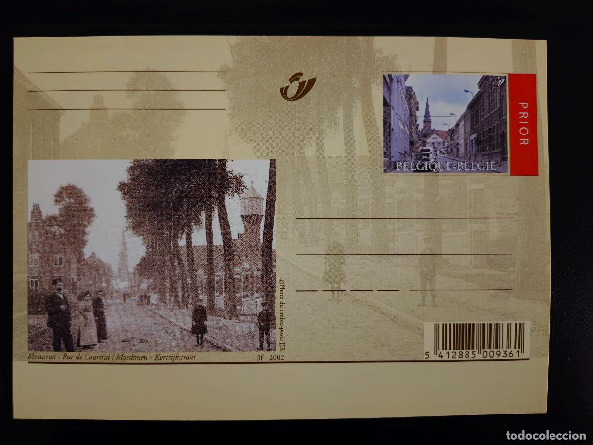 Sellos: Tarjeta postal B&eacute;lgica 2002 Mouscron Rue de Courtrai vista antigua completo