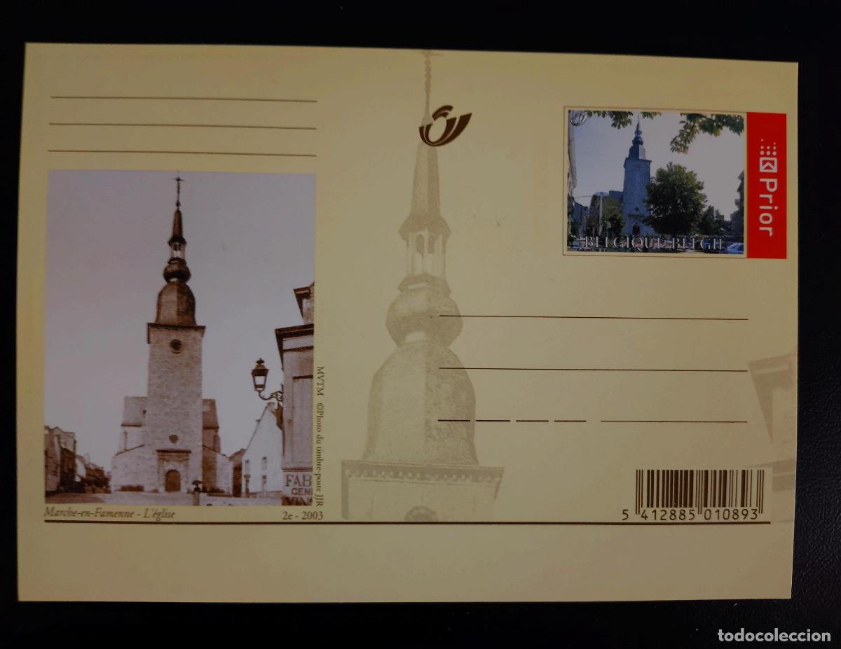 Sellos: Tarjeta postal Marche-en-Famenne iglesia 2003 B&eacute;lgica Prior entero