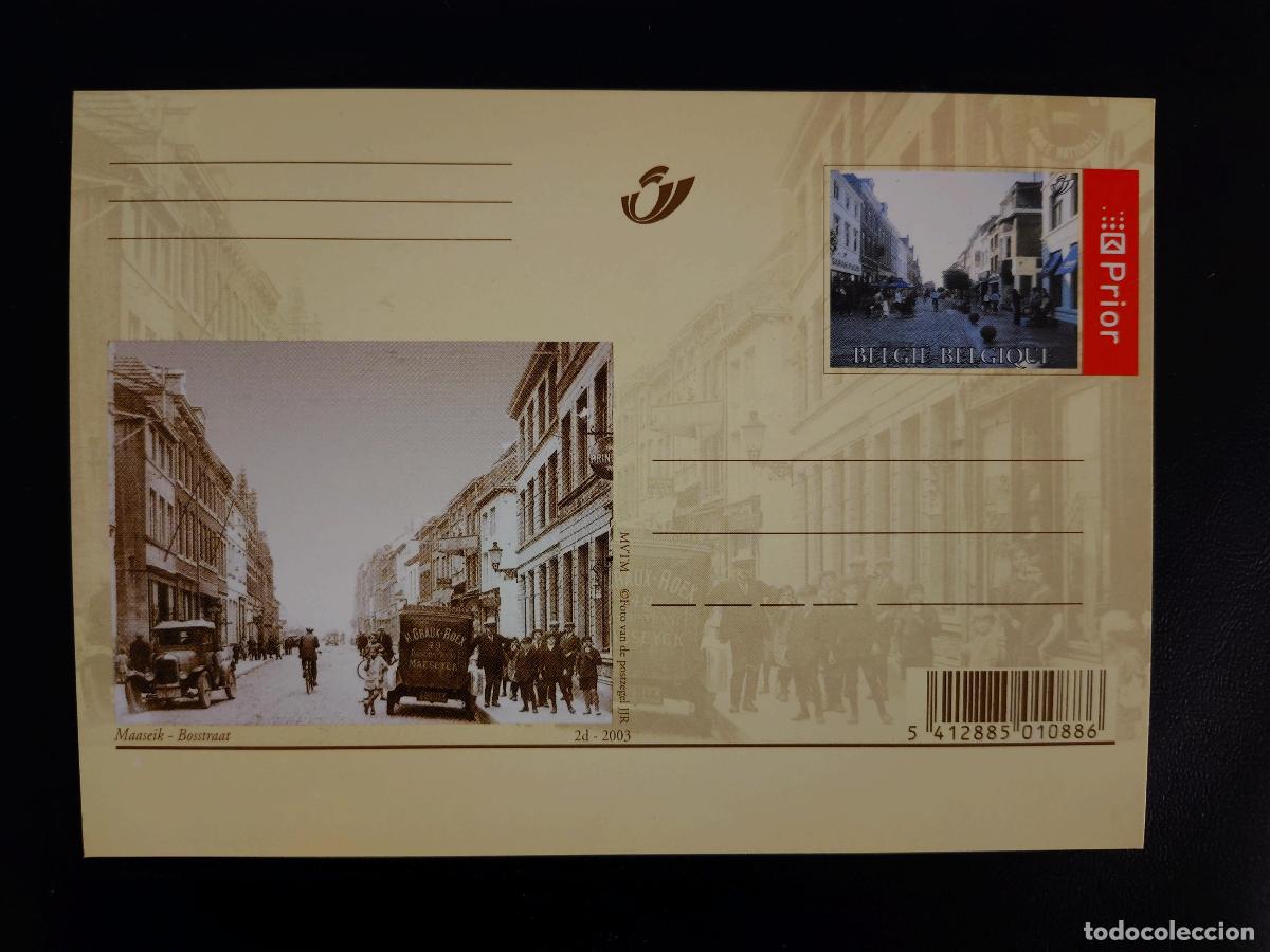 Sellos: Postal Maaseik Bosstraat 2003 vista antigua calle comercial B&eacute;lgica