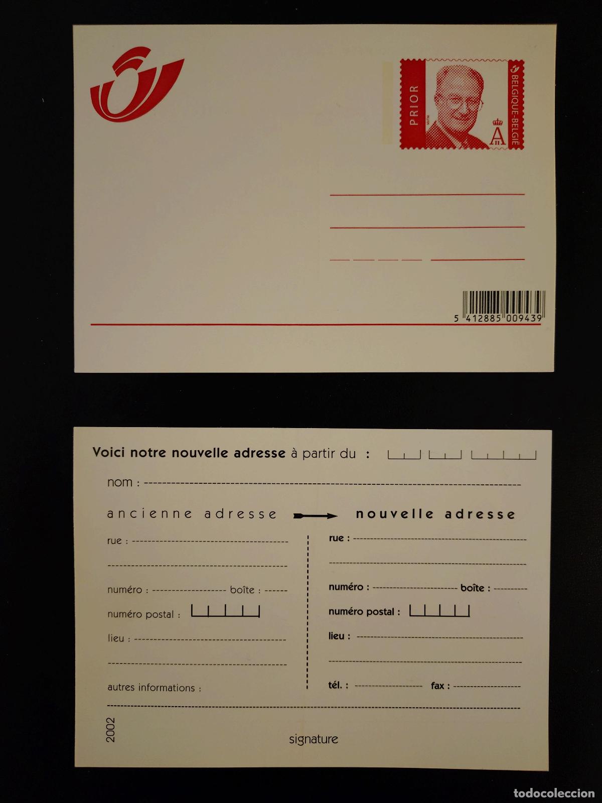 Sellos: Tarjeta postal cambio de direcci&oacute;n B&eacute;lgica 2002 Alberto II Prior completo