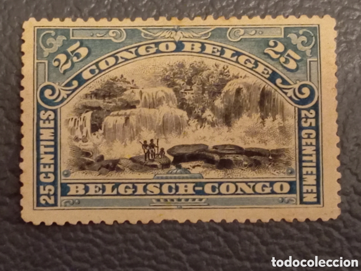 Sellos: Congo Belga 1910 - 25c Azul y Negro &rdquo;Cataratas de Inkisi&rdquo; - Cat. Yvert #67 / Scott #51 - MH