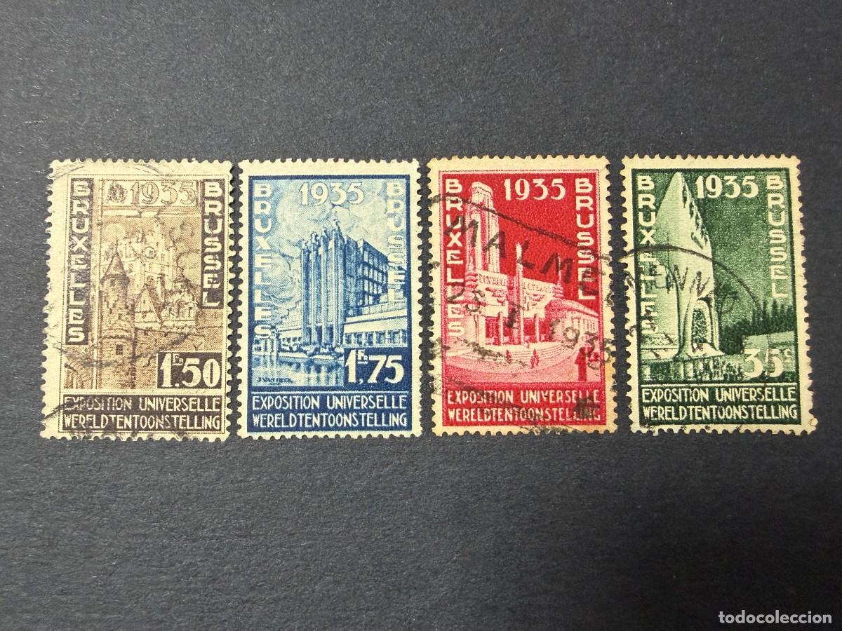 Sellos: B&Eacute;LGICA, 1934. YVERT 386/89. WORLD EXHIBITION BRUSSELS. SERIE COMPLETA. USADOS.