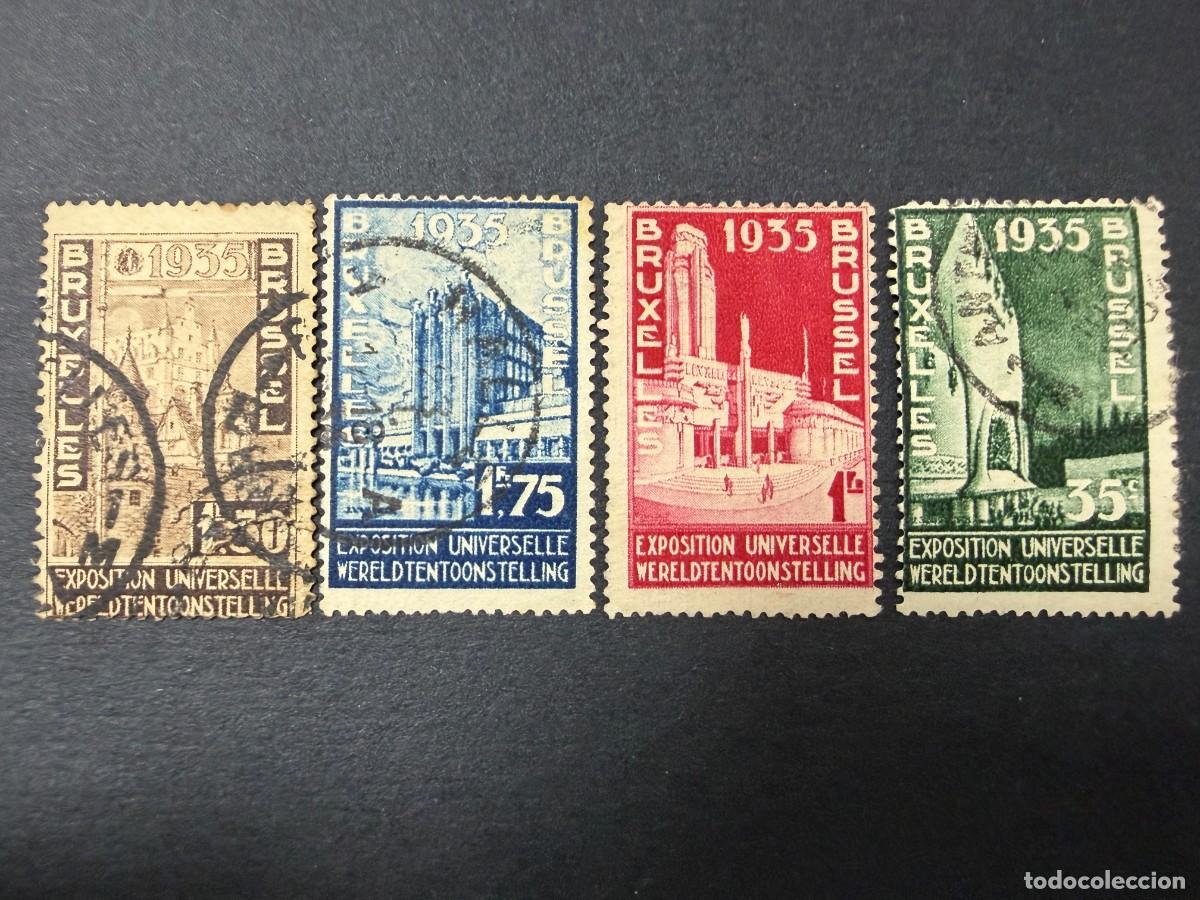 Sellos: B&Eacute;LGICA, 1934. YVERT 386/89. WORLD EXHIBITION BRUSSELS. SERIE COMPLETA. USADOS.