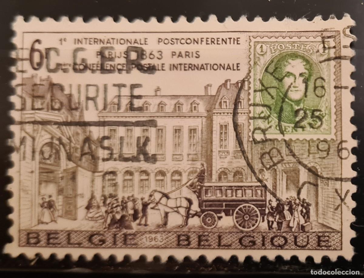 Sellos: Sello usado de B&eacute;lgica 1963: Centenario de la primera Conferencia postal internacional de Par&iacute;s