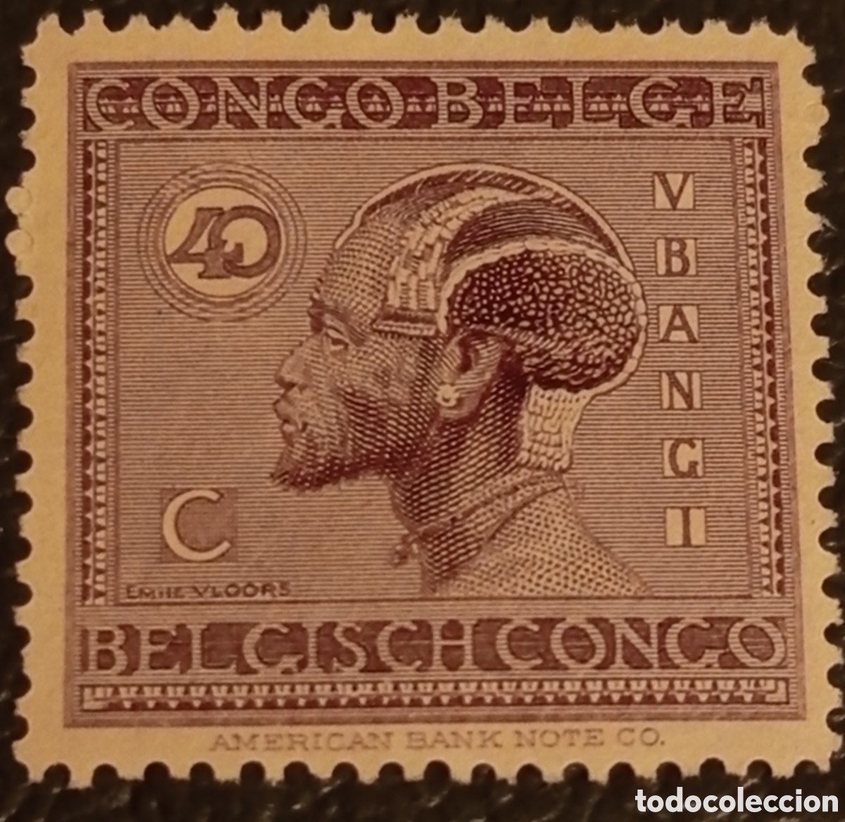 Sellos: Congo Belga 1923 - Hombre Ubangi 40c - Sello Scott #89 MNH