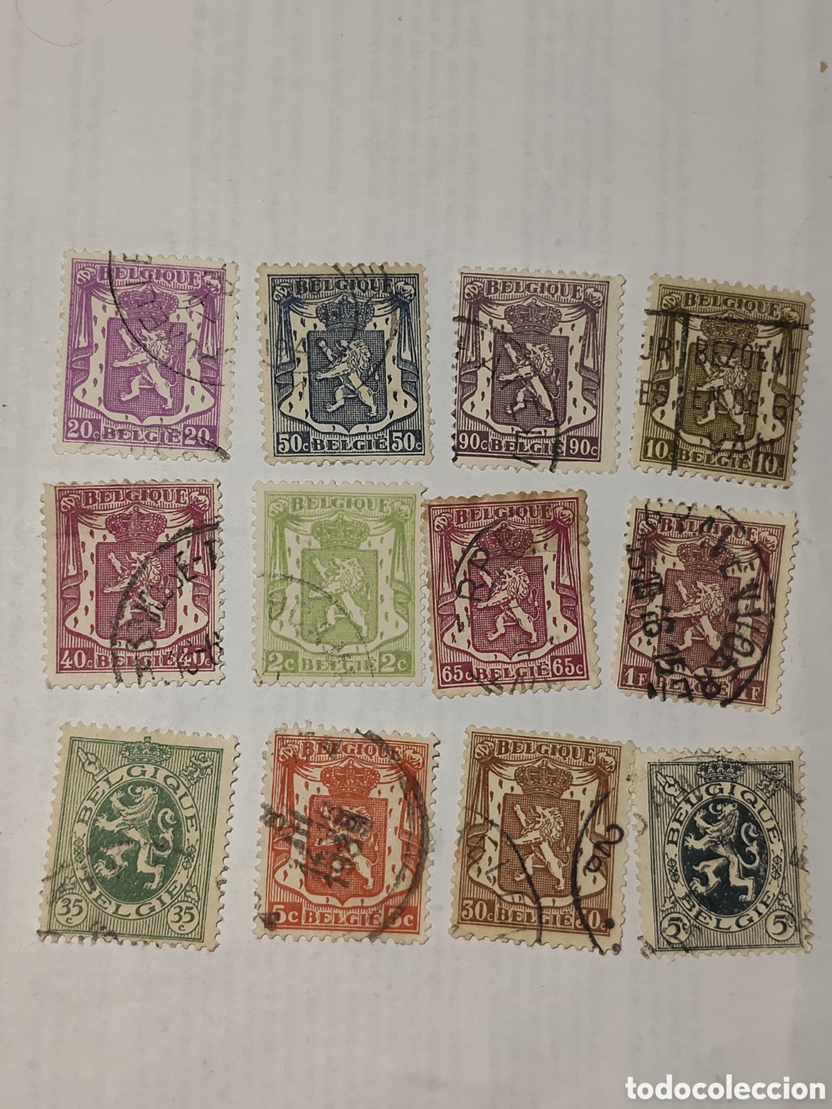 Sellos: 12 Sellos de B&eacute;lgica Escudo de armas del pais 1936 usados