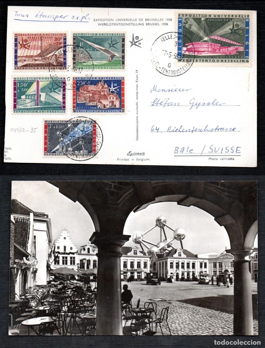 Sellos: BELGICA - Bruxelles - YT 1047/52. Exposition universelle de 1958 - Place d Atomium . Carte postale