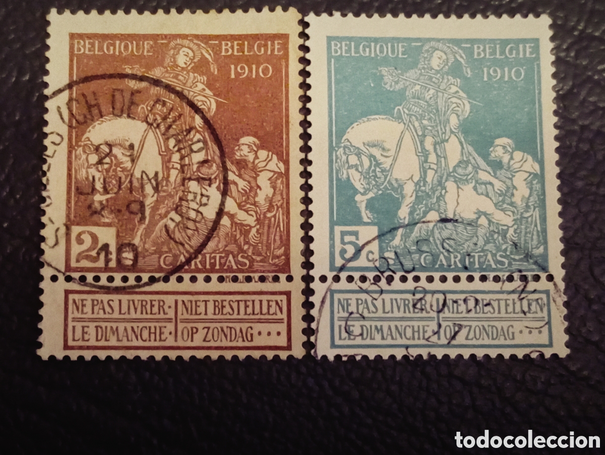 Sellos: B&eacute;lgica 1910 - Serie Caritas San Mart&iacute;n - Cat&aacute;logo Yvert N&ordm; 88 y 89 (Usados / Matasellados)