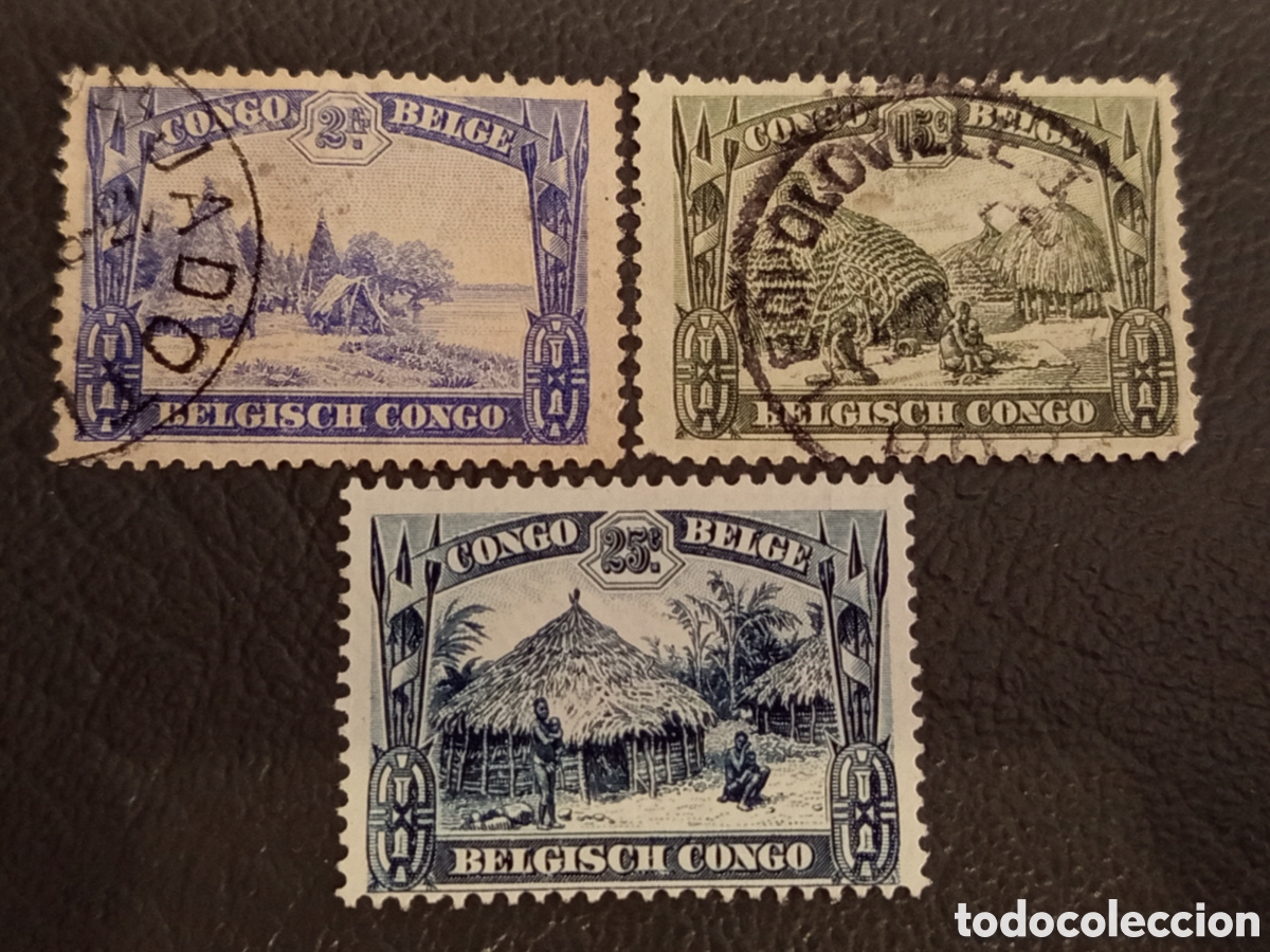 Timbres: Lote 3 Sellos Congo Belga 1931 - Serie Aspectos Locales Usados (Yvert 154, 155, 156)