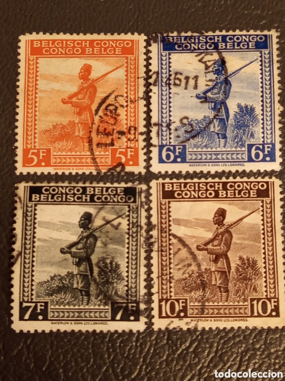 Timbres: Lote 4 Sellos Congo Belga 1942 - Soldado Nativo 5F a 10F Usados - Yvert 244/247