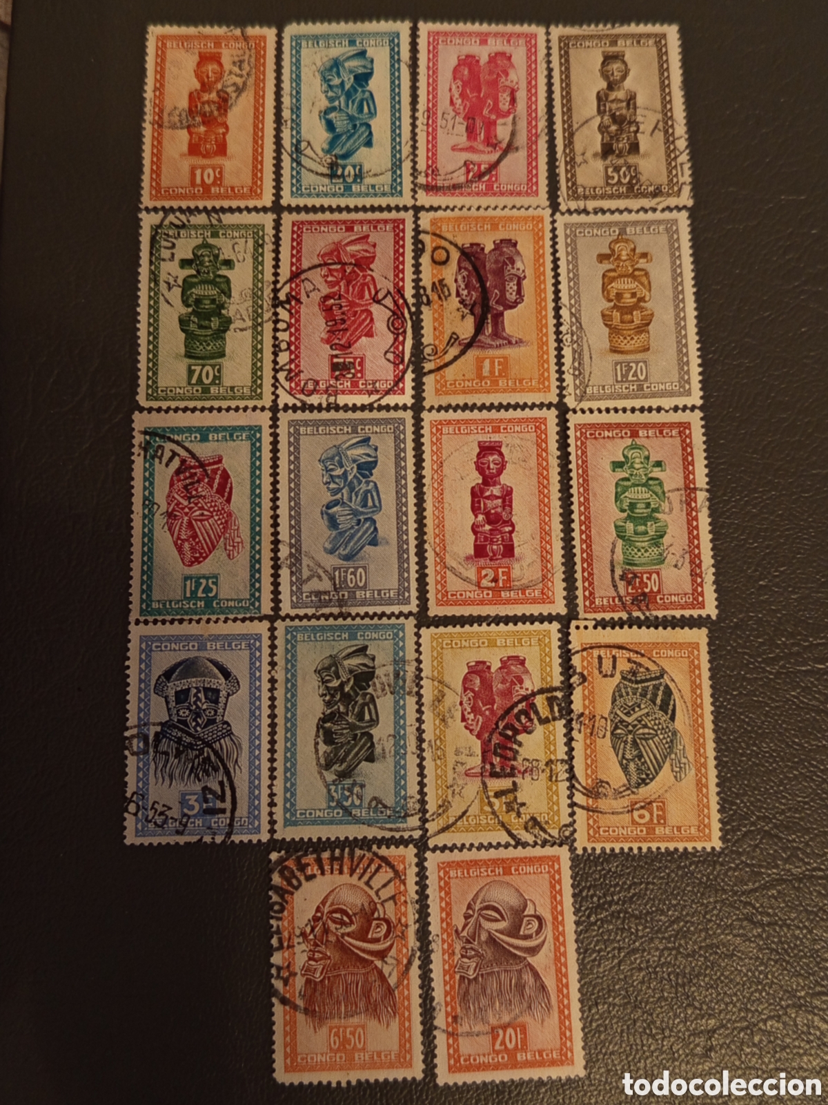 Timbres: Lote 18 Sellos Congo Belga 1942/1952 - Serie Arte Nativo y M&aacute;scaras &Eacute;tnicas