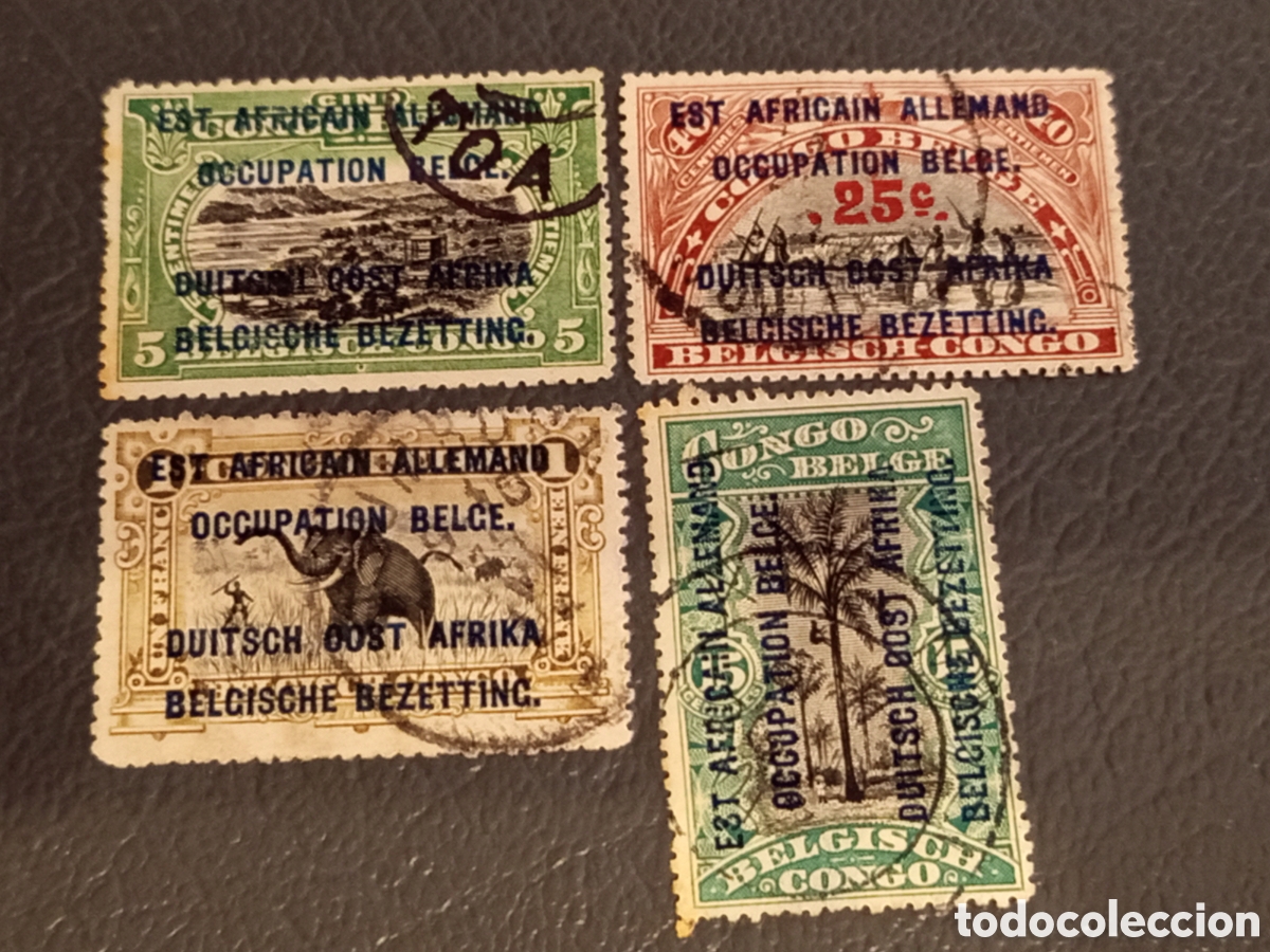 Timbres: Congo Belga 1916 Ocupaci&oacute;n &Aacute;frica Oriental Alemana Scott N1/N4 Usados