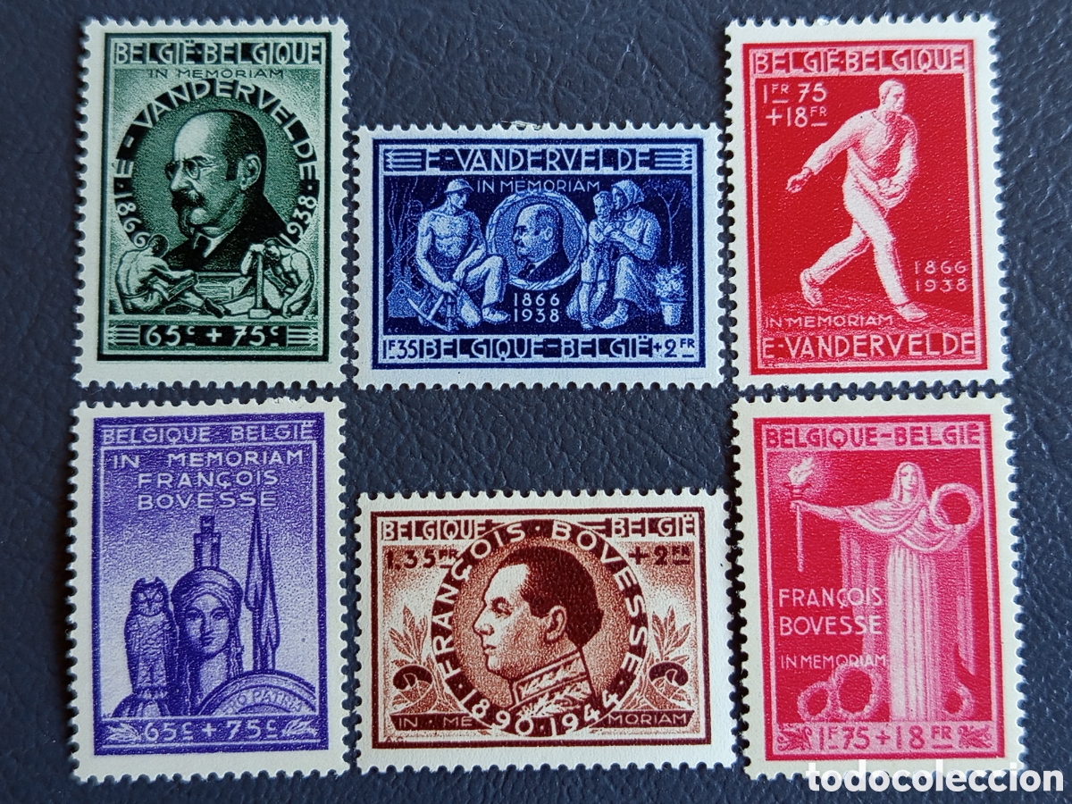 Selos: B&Eacute;LGICA 1946 &middot; &rdquo;In Memoriam&rdquo; Vandervelde + Bovesse &middot; Serie Completa 6 Valores &middot; COB 724-729 &middot; MH