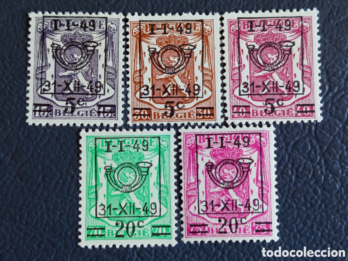 Selos: B&eacute;lgica 1949 - Provisionales Sobrecarga &rdquo;5c/20c - 31-XII-49&rdquo; - 5 valores - COB 799/803 - Nuevo MH