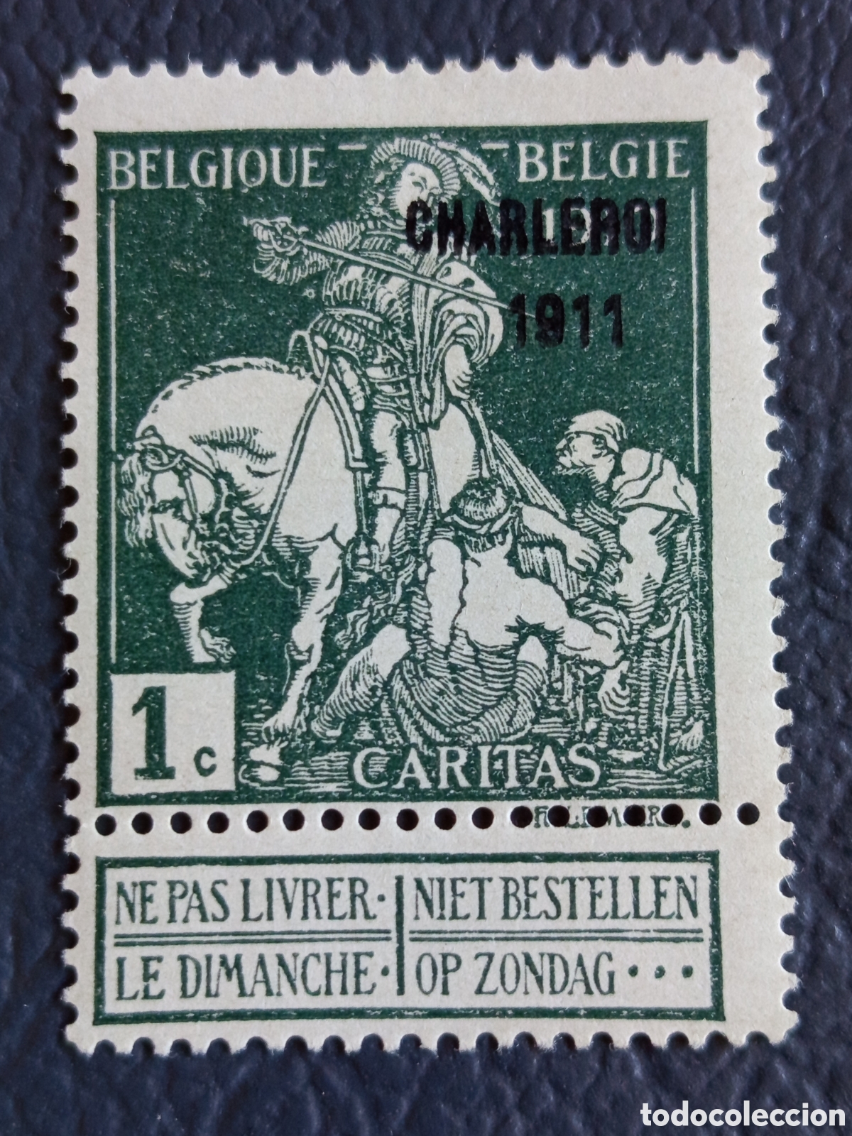 Sellos: B&eacute;lgica 1911 - Caritas 1c &rdquo;Charleroi 1911&rdquo; COB 100 - Nuevo MH + Tal&oacute;n