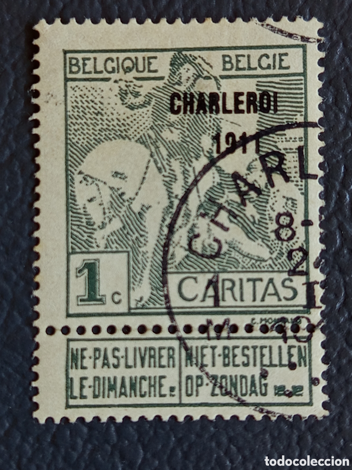 Briefmarken: B&eacute;lgica 1911 - Caritas 1c Verde &rdquo;Charleroi 1911&rdquo; COB 101 - Usado Matasellos Charleroi