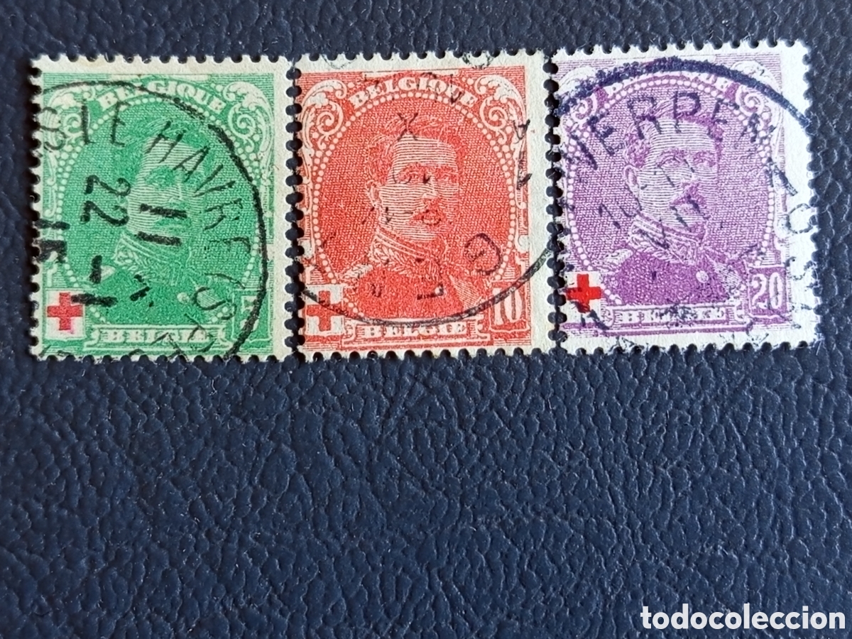 Briefmarken: B&eacute;lgica 1914 - Cruz Roja Alberto I Casco 5c/10c/20c - COB 132/134 - Usado