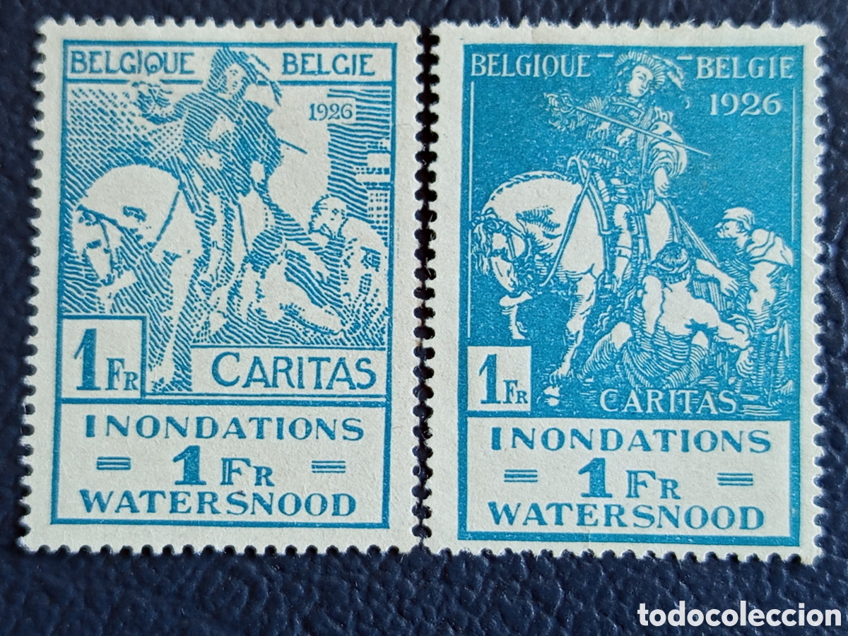 Sellos: B&eacute;lgica 1926 - Caritas &rdquo;Inondations/Watersnood&rdquo; 1Fr 2 tipos - COB 238/239 - MH