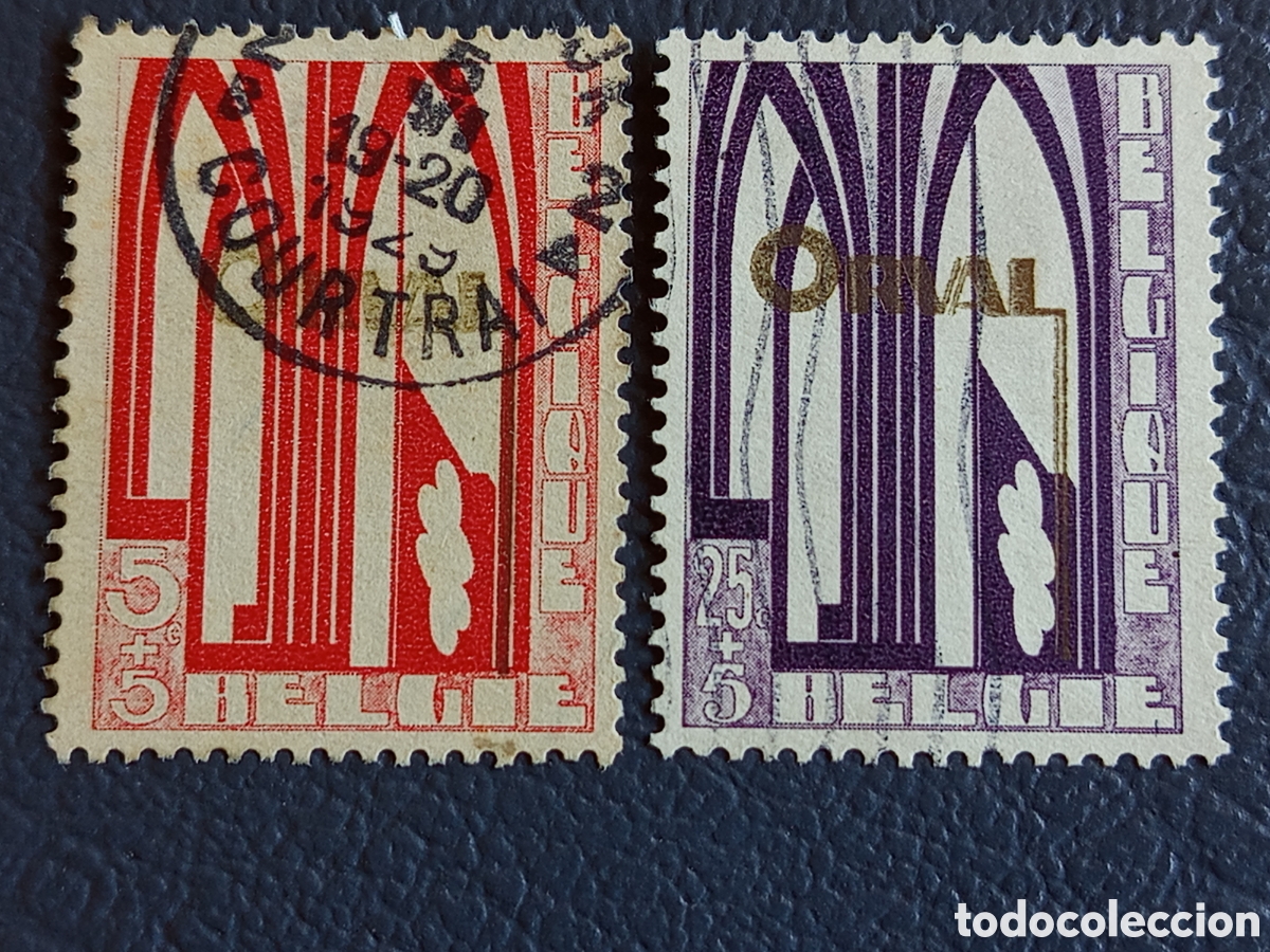 Sellos: B&eacute;lgica 1928 - Orval 5c+5c/25c+5c COB 258/262 - Var.&rdquo;L&rdquo; ambos - Matasellos Courtrai
