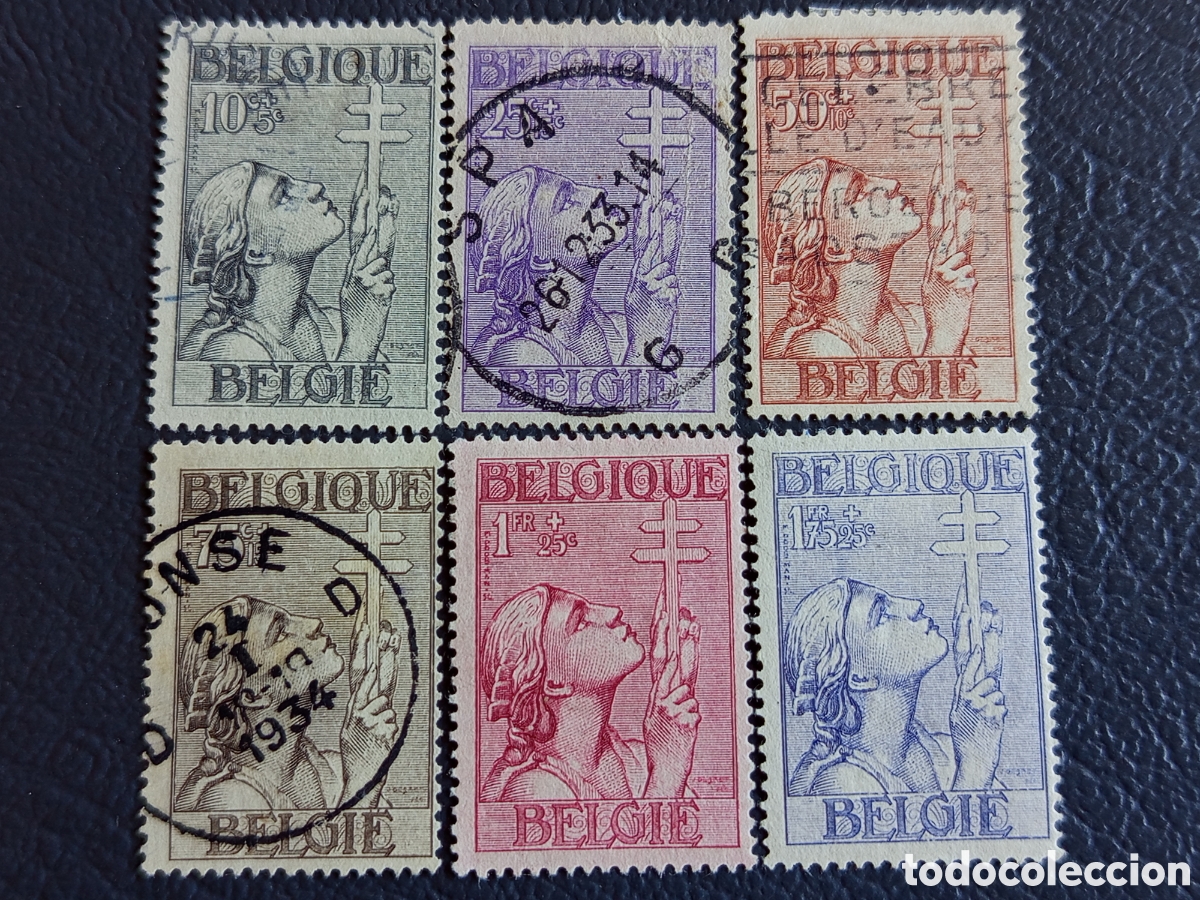 Sellos: B&eacute;lgica 1933 - Antituberculosis &rdquo;Ni&ntilde;a Cruz Lorena&rdquo; COB 377/382 - 4 Usado + 2 Nuevo MH