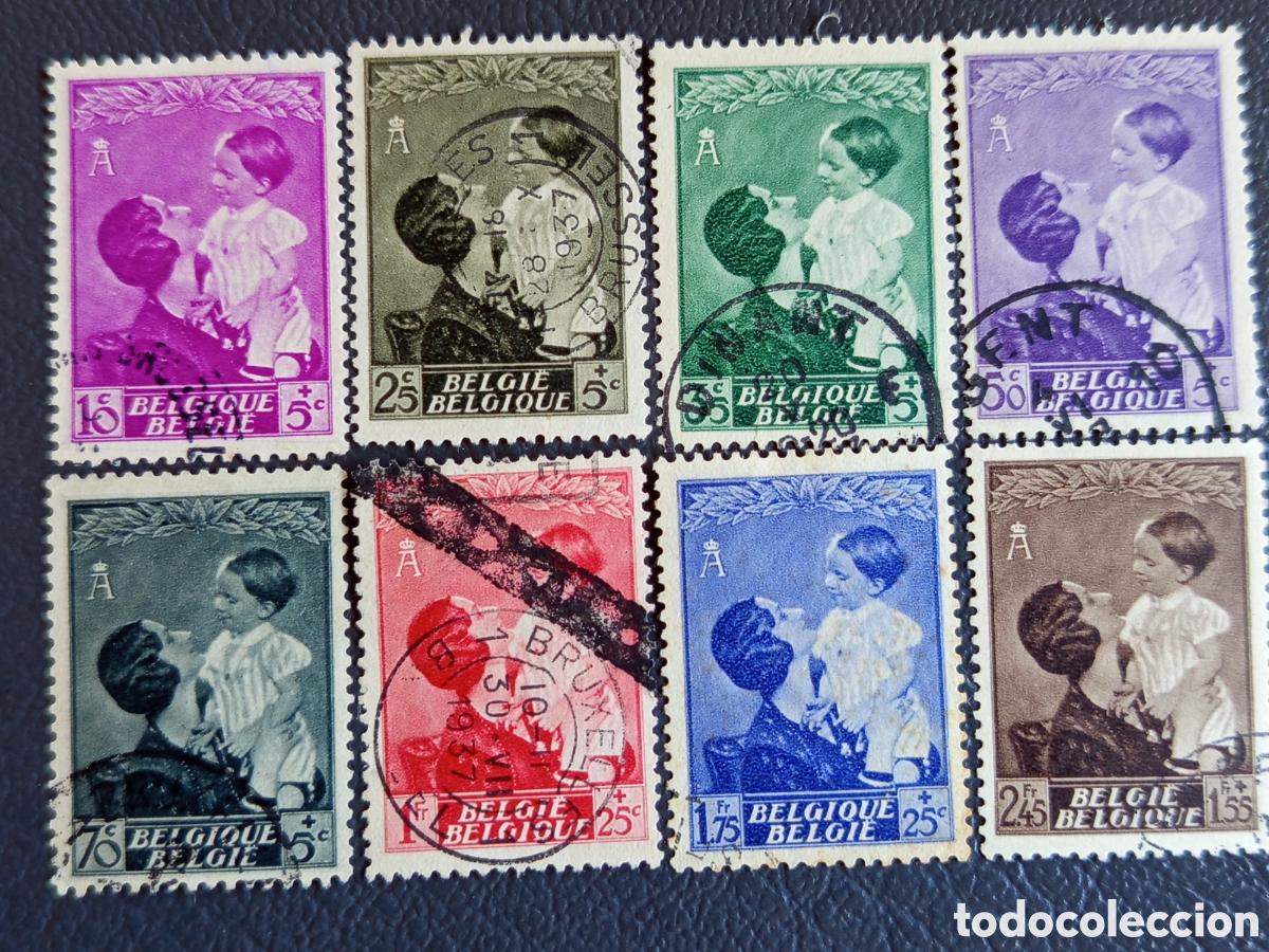 Stamps: B&eacute;lgica 1937 - Astrid/Baudouin &rdquo;Pour l'Enfant&rdquo; Serie 8 val. - COB 447/454 - Usado