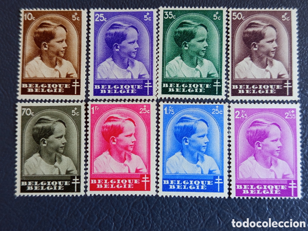 Sellos: B&eacute;lgica 1936 - Antituberculosis Pr&iacute;ncipe Baudouin - Serie 8 val. - COB 436/443 - MH