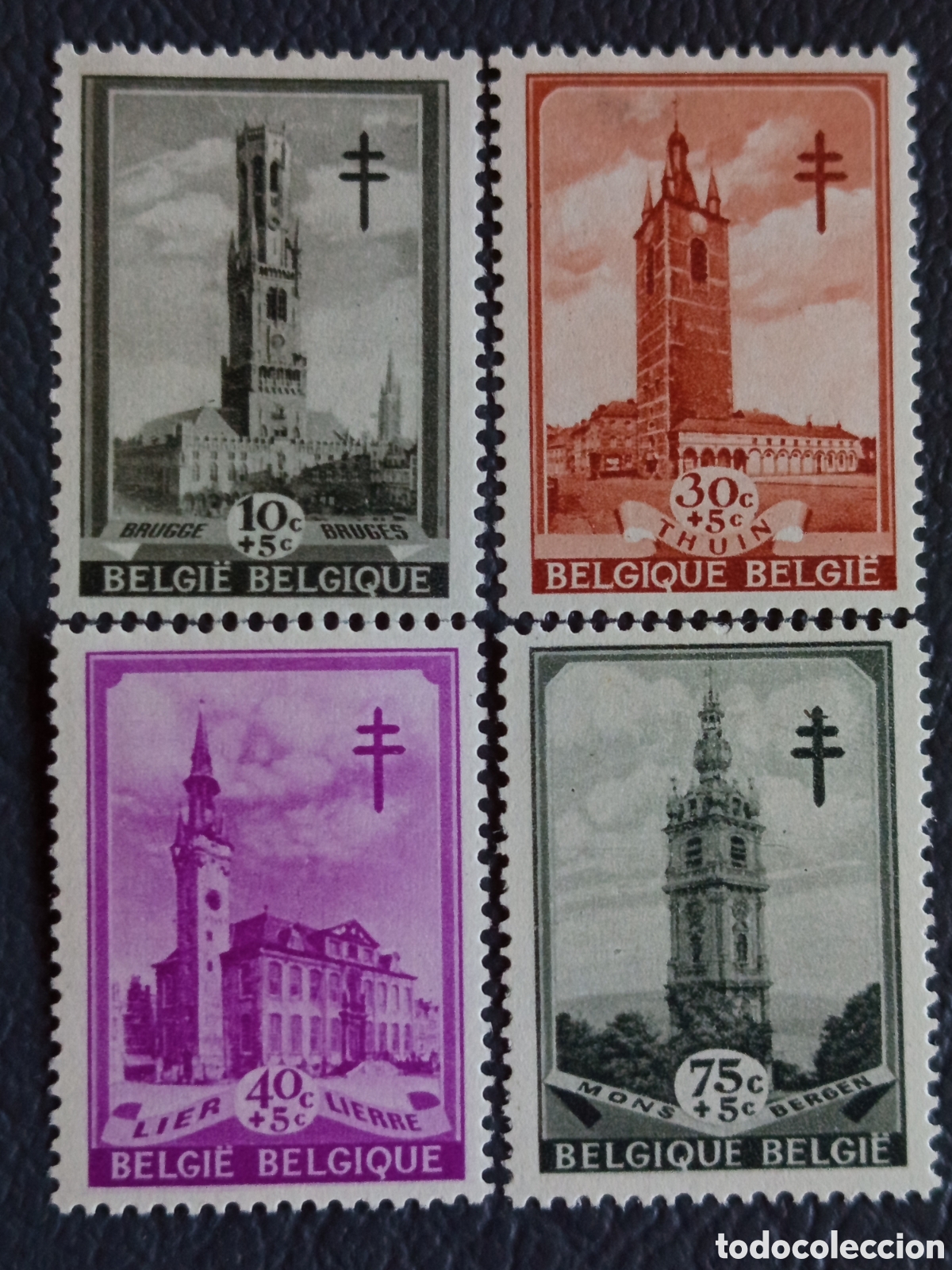 Selos: B&eacute;lgica 1939 - Antituberculosis Campanarios Brujas/Thuin/Lier/Mons - COB 513/516 - MH