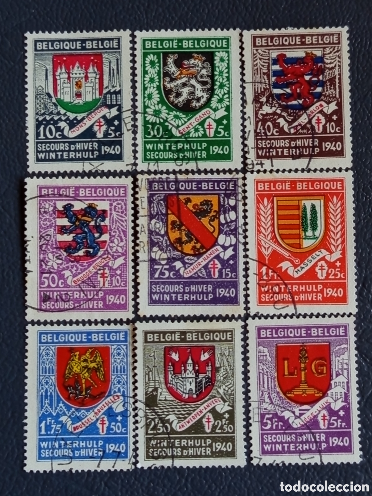 Selos: B&eacute;lgica 1940 (Ocupaci&oacute;n) - &rdquo;Winterhulp&rdquo; Escudos 9 Provincias - COB 527/535 - Usado