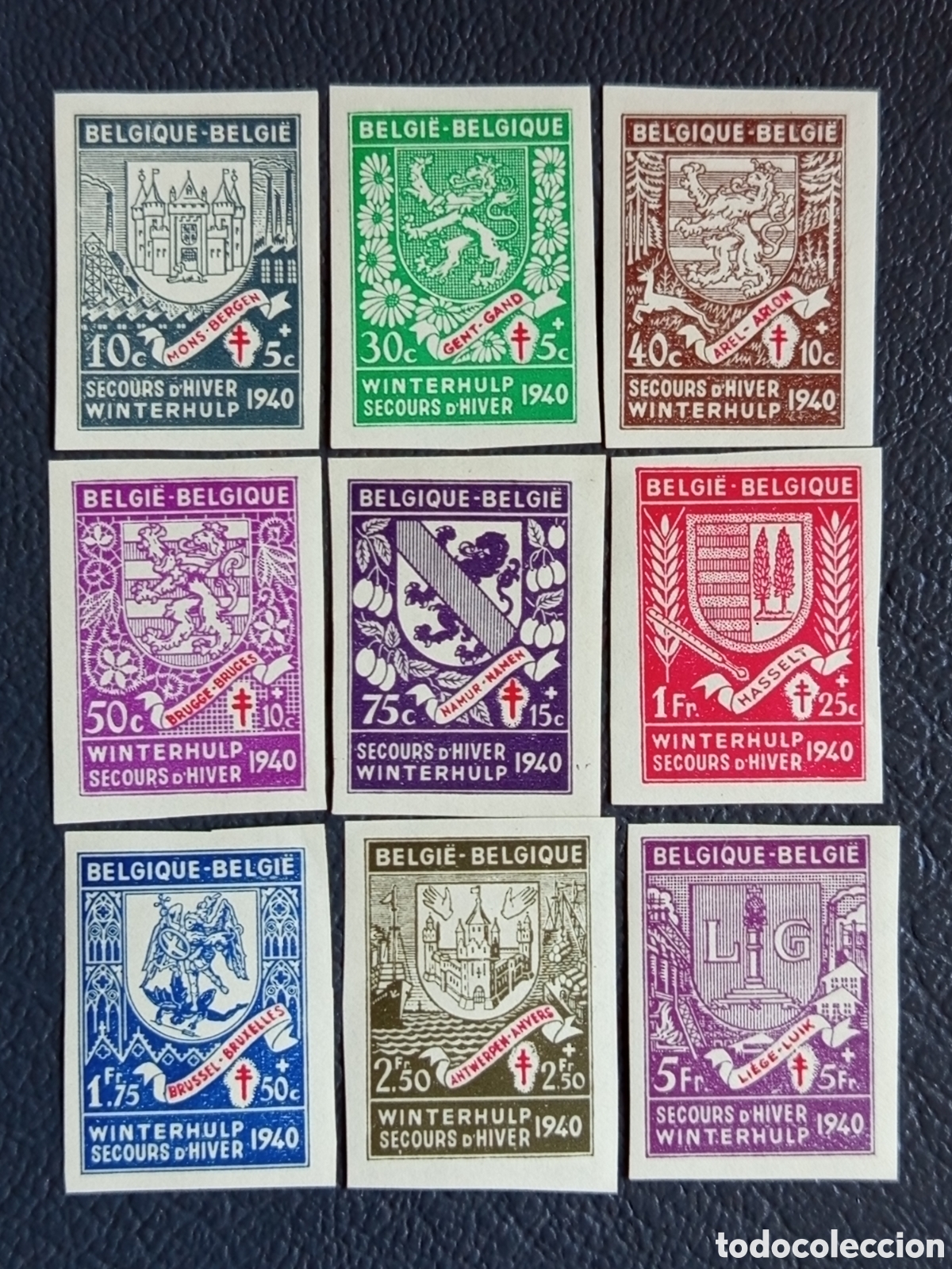 Selos: B&eacute;lgica 1940 (Ocupaci&oacute;n) - &rdquo;Winterhulp&rdquo; Escudos 9 Provincias - SIN DENTAR - COB 527A/535A - MH
