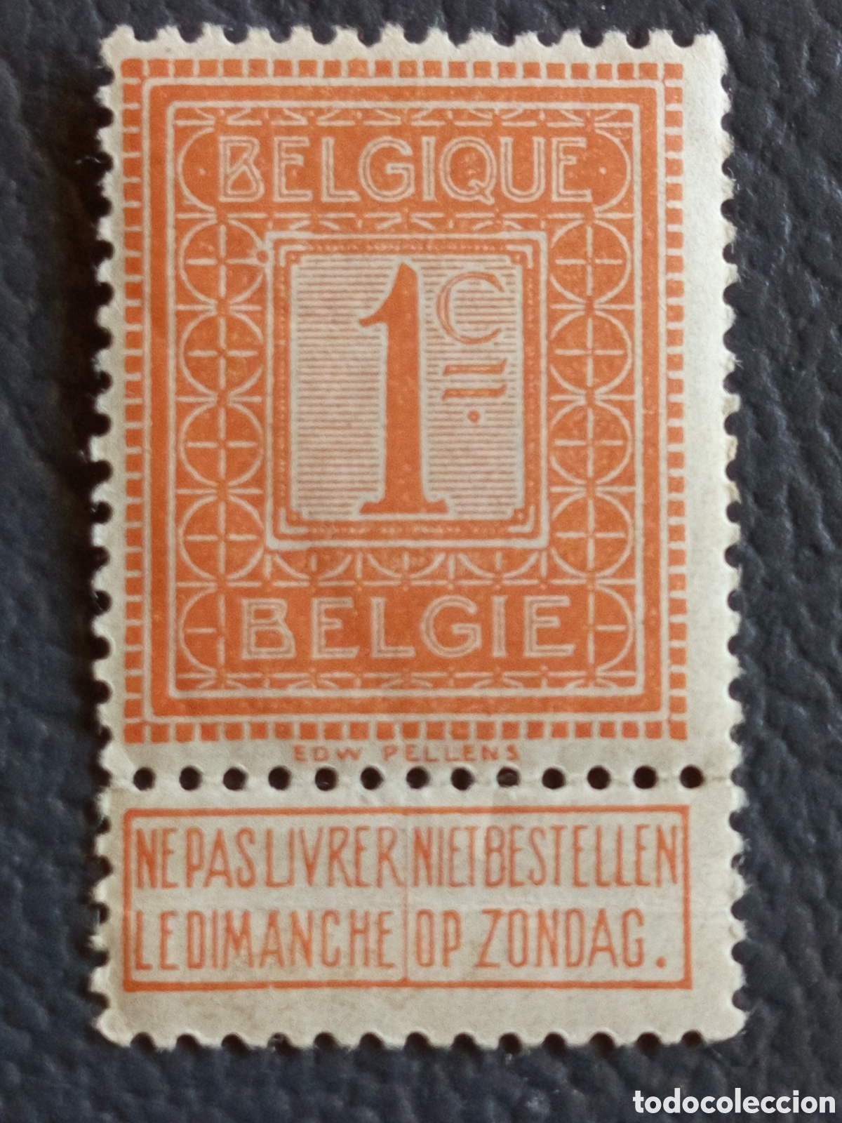 Sellos: Sello B&eacute;lgica 1912 1c Naranja con Vi&ntilde;eta Cat#108 MNH