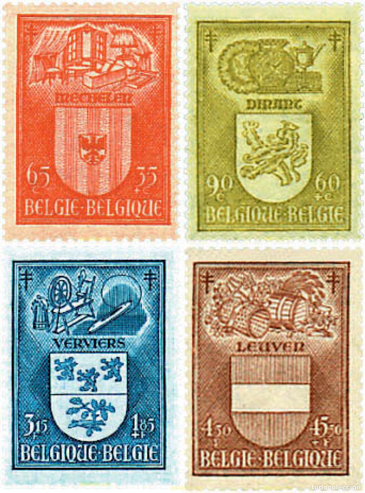 Sellos: 595532 MNH BELGICA 1946 ANTITUBERCULOSIS. ESCUDOS E INDUSTRIAS DE CIUDADES BELGAS