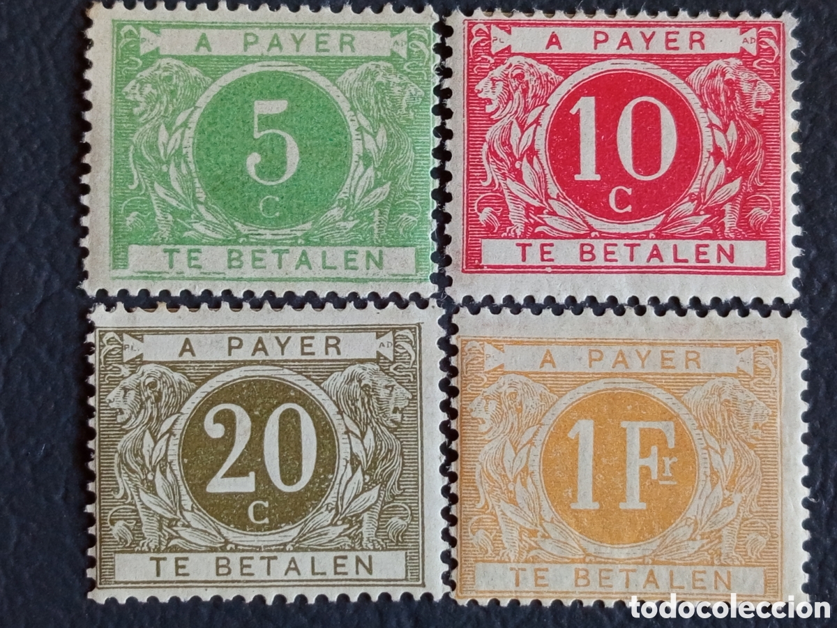 Sellos: Lote 4 Sellos B&eacute;lgica Tasa 1953 Leones Escudo Mi. P101/04 MH.